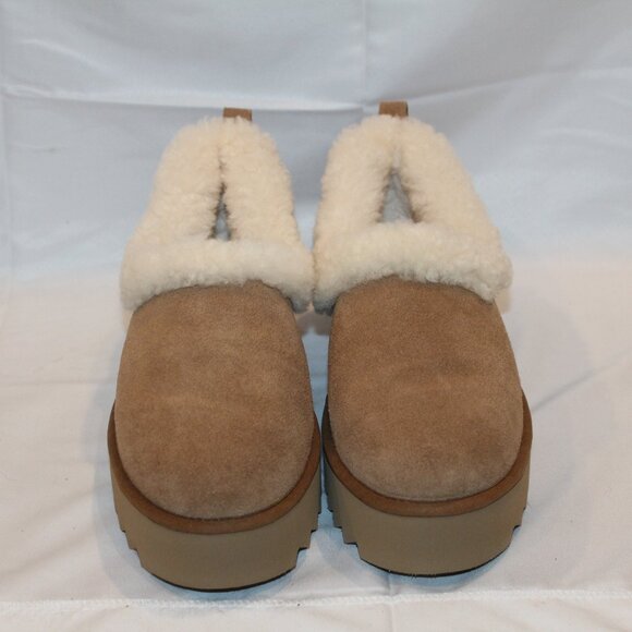 NEW UGG WOMEN'S NITA PLATFORM SUEDE SHEARLING LINED CUFF SLIPPERS SHOES CHESTNUT - Picture 4 of 7